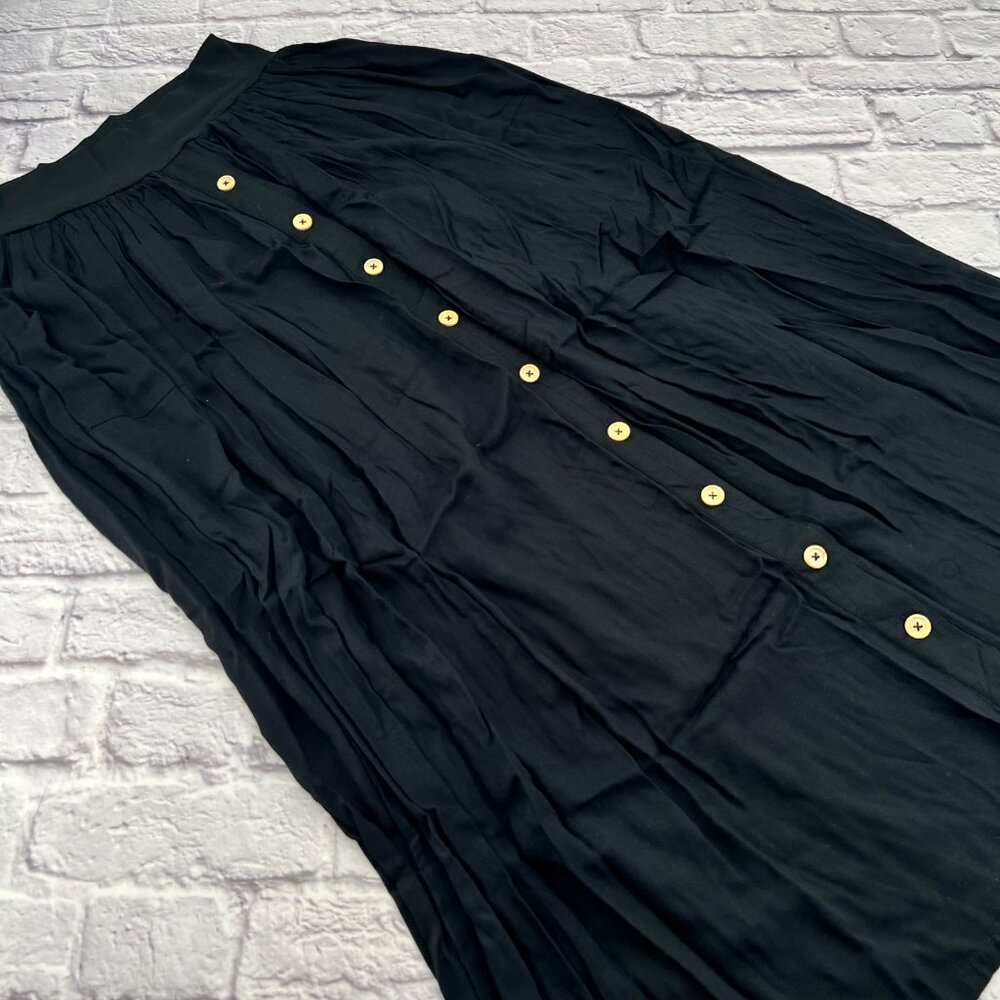 Matilda Jane Women's Black Button Front Maxi Skirt L Black Pull-On Elastic Waist